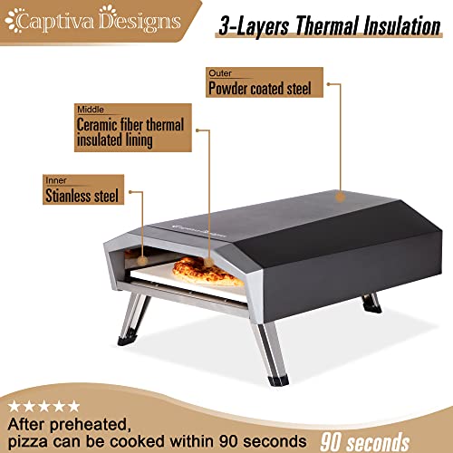 Captiva Designs Portable Outdoor Pizza Oven, Gas Pizza Oven for 13" Pizza, Propane Pizza Maker with Necessary Accessories - Ideal for Any Outdoor Kitchen