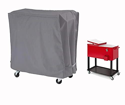 Hysbame Grey Cooler Cover Universal Waterproof Durable Rolling Cooler Patio ，Fits Most 80 Quart Rolling Cooler Cart Cover, Outdoor Beverage Cart, Patio Ice Chest Protective Covers