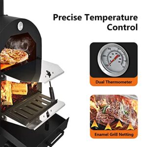 Fired Outdoor Pizza Oven, Wood Fired Pizza Oven for Outside, Freestanding Steel Oven with 2 Wheels Ideal for Barbecue Camping Backyard Party