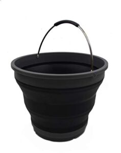 sammart 10l/2.6 gallon collapsible plastic bucket - foldable round tub - portable fishing water pail - space saving outdoor waterpot, size 31cm dia (1, grey/black)