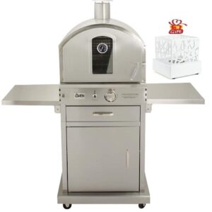 AMS Fireplace Summerset Freestanding Pizza Oven | Large Capacity Propane Gas Outdoor Pizza Oven with Pizza Stone and Smoker Box & Mobile Cart | 304 Stainless Steel Construction | FREE Tabletop Fire Pit (Propane Gas)