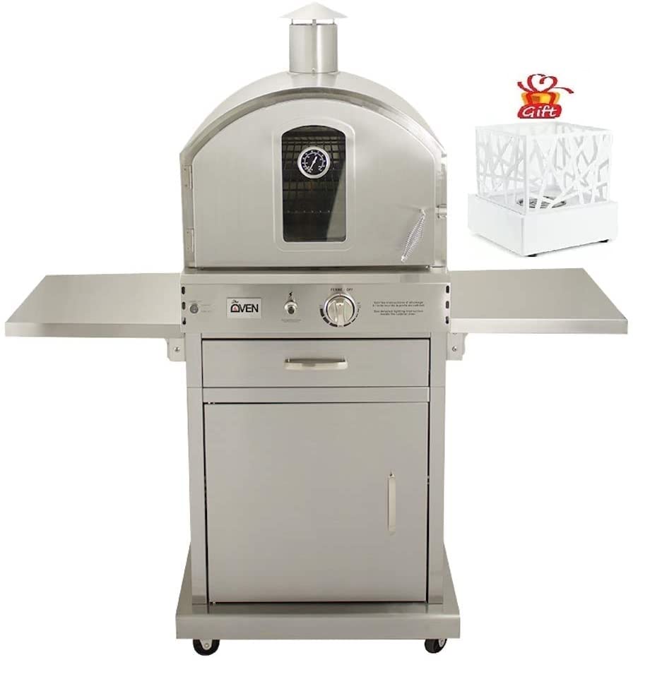 AMS Fireplace Summerset Freestanding Pizza Oven | Large Capacity Propane Gas Outdoor Pizza Oven with Pizza Stone and Smoker Box & Mobile Cart | 304 Stainless Steel Construction | FREE Tabletop Fire Pit (Propane Gas)