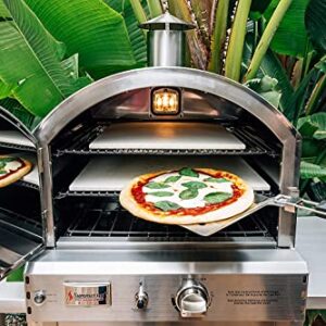 AMS Fireplace Summerset Freestanding Pizza Oven | Large Capacity Propane Gas Outdoor Pizza Oven with Pizza Stone and Smoker Box & Mobile Cart | 304 Stainless Steel Construction | FREE Tabletop Fire Pit (Propane Gas)