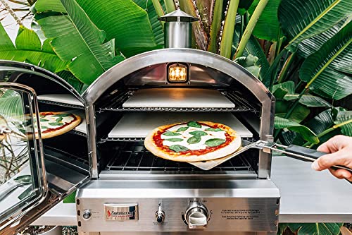 AMS Fireplace Summerset Freestanding Pizza Oven | Large Capacity Propane Gas Outdoor Pizza Oven with Pizza Stone and Smoker Box & Mobile Cart | 304 Stainless Steel Construction | FREE Tabletop Fire Pit (Propane Gas)