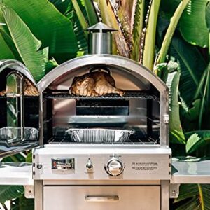 AMS Fireplace Summerset Freestanding Pizza Oven | Large Capacity Propane Gas Outdoor Pizza Oven with Pizza Stone and Smoker Box & Mobile Cart | 304 Stainless Steel Construction | FREE Tabletop Fire Pit (Propane Gas)