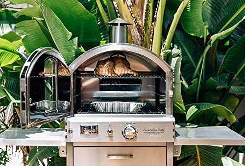 AMS Fireplace Summerset Freestanding Pizza Oven | Large Capacity Propane Gas Outdoor Pizza Oven with Pizza Stone and Smoker Box & Mobile Cart | 304 Stainless Steel Construction | FREE Tabletop Fire Pit (Propane Gas)