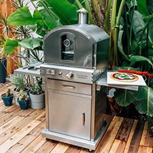 AMS Fireplace Summerset Freestanding Pizza Oven | Large Capacity Propane Gas Outdoor Pizza Oven with Pizza Stone and Smoker Box & Mobile Cart | 304 Stainless Steel Construction | FREE Tabletop Fire Pit (Propane Gas)