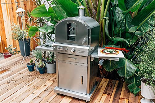 AMS Fireplace Summerset Freestanding Pizza Oven | Large Capacity Propane Gas Outdoor Pizza Oven with Pizza Stone and Smoker Box & Mobile Cart | 304 Stainless Steel Construction | FREE Tabletop Fire Pit (Propane Gas)