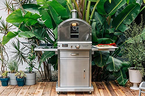 AMS Fireplace Summerset Freestanding Pizza Oven | Large Capacity Propane Gas Outdoor Pizza Oven with Pizza Stone and Smoker Box & Mobile Cart | 304 Stainless Steel Construction | FREE Tabletop Fire Pit (Propane Gas)