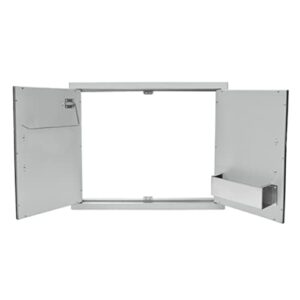 Stanbroil BBQ Double Access Door with Paper Towel Holder and Shelf, 31" W x 25" H, 304 Stainless Steel Outdoor Kitchen Doors for BBQ Island, Outside Cabinet, Grilling Station