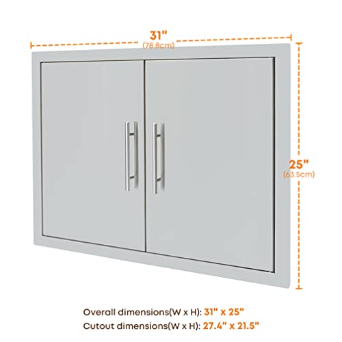 Stanbroil BBQ Double Access Door with Paper Towel Holder and Shelf, 31" W x 25" H, 304 Stainless Steel Outdoor Kitchen Doors for BBQ Island, Outside Cabinet, Grilling Station