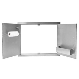 Stanbroil BBQ Double Access Door with Paper Towel Holder and Shelf, 31" W x 25" H, 304 Stainless Steel Outdoor Kitchen Doors for BBQ Island, Outside Cabinet, Grilling Station