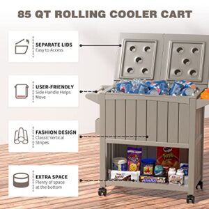 Greesum 85 Quart Rolling Ice Chest Cooler Cart Outdoor Bar Drink Insulated Mobile Storage Cabinet