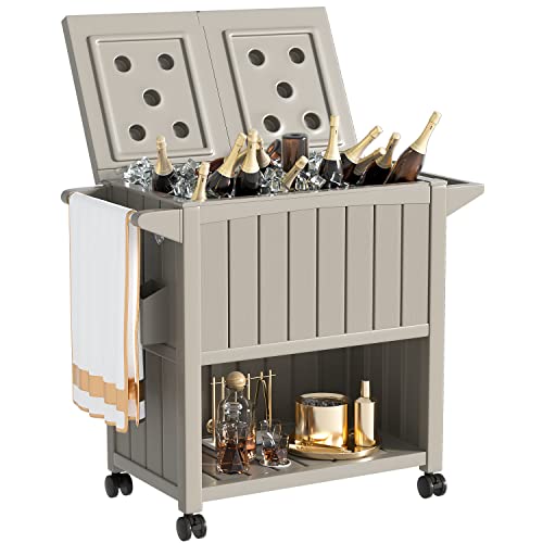 Greesum 85 Quart Rolling Ice Chest Cooler Cart Outdoor Bar Drink Insulated Mobile Storage Cabinet