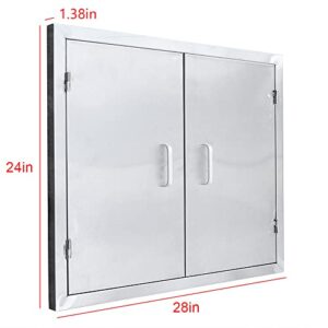 Outdoor Kitchen Doors 28"W x 24"H , Built in 304 Stainless Steel Double Access Doors Flush Mount for Outside Kitchen Commercial BBQ Island Grilling Storage Cabinet