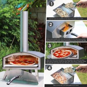 RichYa Pizza Oven PS-02 Outdoor Wood Pellet Pizza Oven with 12" Pizza Stone, Portable Stainless Steel Wood Fired Pizza Maker for Camping, Picnic, Party (Black)