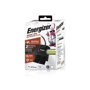 Energizer Smart Wi-Fi Outdoor Plug, Water-Resistant, 2 Individually Controlled Outdoors, Customizable Schedules/Remote Access with App, Compatible with Alexa, Siri, Google Assistant