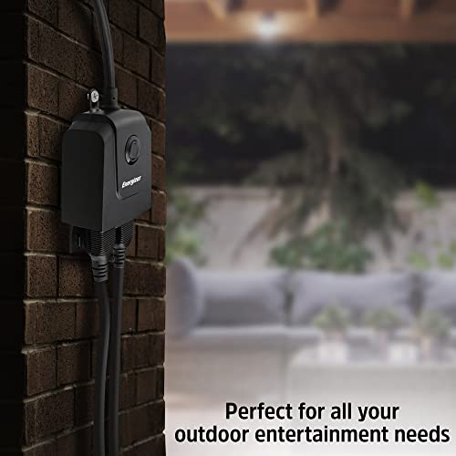 Energizer Smart Wi-Fi Outdoor Plug, Water-Resistant, 2 Individually Controlled Outdoors, Customizable Schedules/Remote Access with App, Compatible with Alexa, Siri, Google Assistant