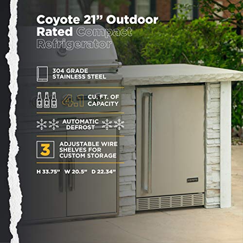 COYOTE OUTDOOR LIVING 21-Inch Outdoor Rated Compact Refrigerator, Right Hinge, 4.1 Cu. Ft, CBIR-R