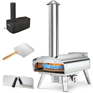 mimiuo wood pellet pizza oven stainless outdoor portable steel wood fired pizza oven kit with13" pizza stone, foldable pizza peel and automatic rotation system (tisserie w-oven series)
