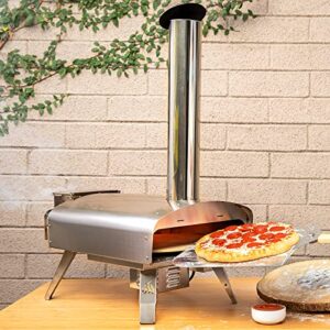 Mimiuo Wood Pellet Pizza Oven Stainless Outdoor Portable Steel Wood Fired Pizza Oven Kit with13" Pizza Stone, Foldable Pizza Peel and Automatic Rotation System (Tisserie W-Oven Series)