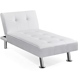 topeakmart faux leather upholstered sofa convertible recline sofa bed for living room/bedroom/small apartment modern couch daybed with chrome metal legs comfortable versatile sofa,white