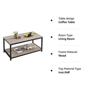 Yaheetech 2-Tier Industrial Wood Coffee Table, Cocktail Table Center Table with Open Storage Shelf for Living Room, Vintage Accent Furniture Table with Metal Frame, Easy Assembly, Gray