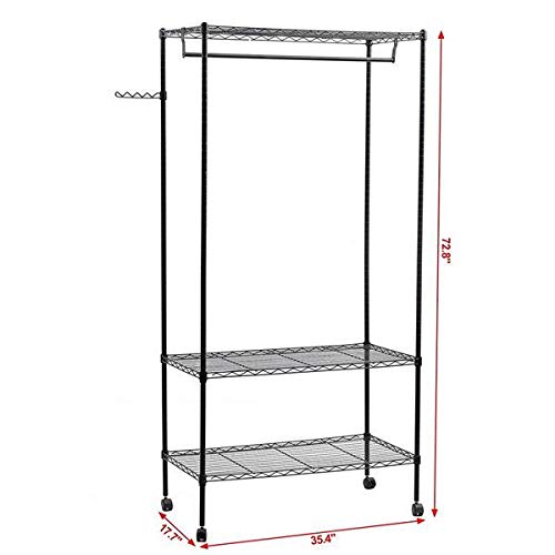 3-Tier Closet Organizer Metal Garment Rack Portable Clothes Hanger Home Shelf