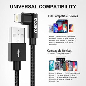 90 Degree iPhone Charging Cable 2Pack 10ft Right Angle Nylon Braided Lightning Charger Cord Compatible with iPhone 14 13 12 11 Pro Max XS XR X 8 7 6 5 Plus iPad（Black）
