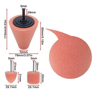 AuInLand 3 PCS 1/4 Inch Shank Sponge Buffing Pads with 3 PCS 1/8 Shank Cylindrical Shaped Sponge Polishing Pads and 3 PCS 1/8 Shank Cone Shaped Mini Detailer Polisher Pads