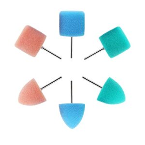 AuInLand 3 PCS 1/4 Inch Shank Sponge Buffing Pads with 3 PCS 1/8 Shank Cylindrical Shaped Sponge Polishing Pads and 3 PCS 1/8 Shank Cone Shaped Mini Detailer Polisher Pads