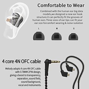 Kinboofi CCZ Melody in Ear Monitors, Dynamic Hybrid Dual Driver in Ear Headphones 1BA+1DD HiFi Wired Headphones Musicians IEM Upgrade Deep Bass Suitable for Audiophile Musician(No MIC, Black)