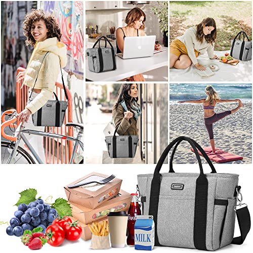 Clearlove Insulated Lunch Bag for Women Large Warm Lunch Box for Adults Food Storage Tote Water Resistant Ice Cooler Grey X-Large