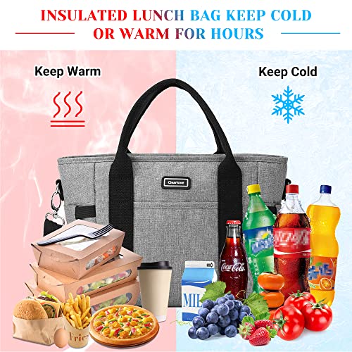 Clearlove Insulated Lunch Bag for Women Large Warm Lunch Box for Adults Food Storage Tote Water Resistant Ice Cooler Grey X-Large