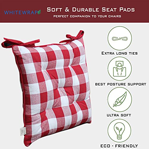 WHITEWRAP Outdoor/Indoor Chair Pads | 18”x18”|2-Pack | Black/White Checked | for Hardwood Floors, Cushions, Cotton with Soft Polyester Filling, Ties for Non-Slip Support, Comfortable