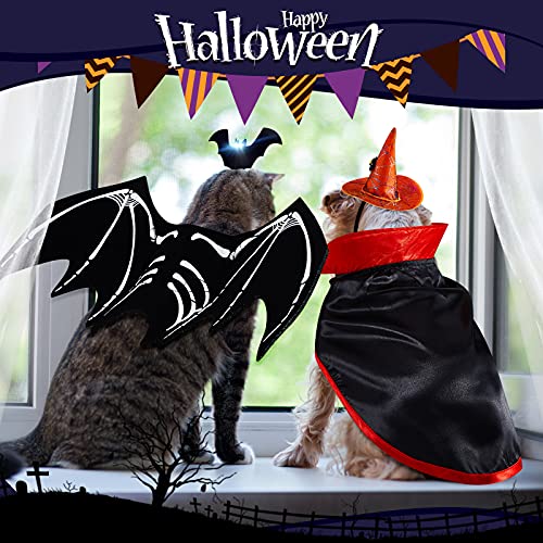 6 Pieces Halloween Pet Costumes Halloween Cat Bat Costume with Night Fluorescence Cat Vampire Cloak Pet Wizard Hat Dog Bat Headband Pumpkin Ghost Pendant for Dogs Cats Halloween Party Cosplay Party