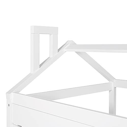 Merax House Bed with Two Drawers, Window and Roof, Twin Size Wood Storage Bunk Bed Daybed Can be Decorated for Girls, Boys (White)