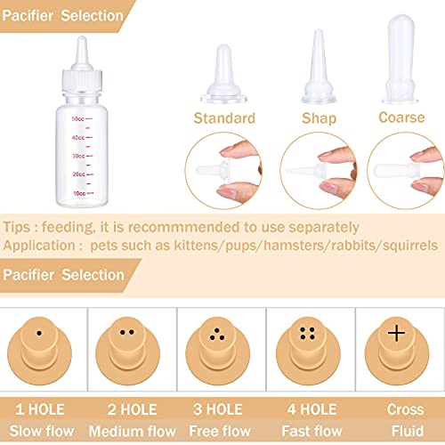 17 Pieces Pet Nursing Bottle Kit Including 2 Pet Feeding Bottle, 8 Replacement Pet Feeding Nipples, 5 Dog Nursing Syringes in 1 Ml, 5 ml and 10 Ml, 2 Cleaning Brushes for Kittens, Puppies, Rabbits