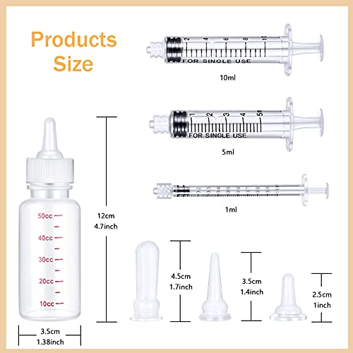 17 Pieces Pet Nursing Bottle Kit Including 2 Pet Feeding Bottle, 8 Replacement Pet Feeding Nipples, 5 Dog Nursing Syringes in 1 Ml, 5 ml and 10 Ml, 2 Cleaning Brushes for Kittens, Puppies, Rabbits