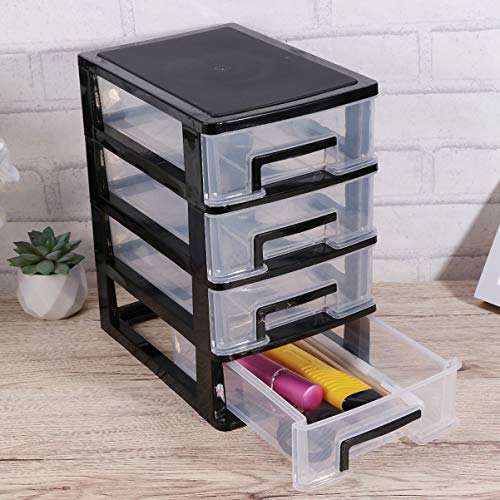 EXCEART 4 Layer Desktop Cabinet 4 Layer Plastic Drawer Cabinet Small Plastic Storage Cabinet for Office Bedroom Home (Black and Transparent)