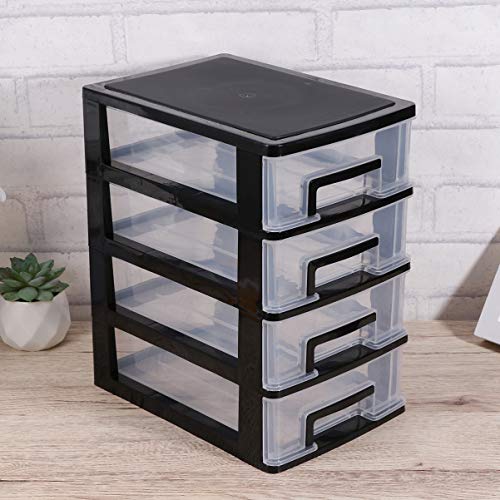 EXCEART 4 Layer Desktop Cabinet 4 Layer Plastic Drawer Cabinet Small Plastic Storage Cabinet for Office Bedroom Home (Black and Transparent)