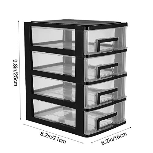 EXCEART 4 Layer Desktop Cabinet 4 Layer Plastic Drawer Cabinet Small Plastic Storage Cabinet for Office Bedroom Home (Black and Transparent)