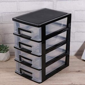 EXCEART 4 Layer Desktop Cabinet 4 Layer Plastic Drawer Cabinet Small Plastic Storage Cabinet for Office Bedroom Home (Black and Transparent)