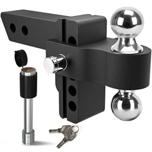 yitamotor adjustable trailer hitch, fits 2-inch receiver, 4-inch drop hitch, aluminum tow hitch, ball mount, 2 and 2-5/16 inch combo stainless steel tow balls with double key locks, black