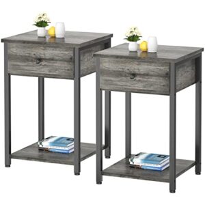 ecoprsio nightstand set of 2 modern end table side table with drawer and storage shelf wood night stand grey bedside table for bedroom, living room, sofa couch, hall, easy assembly, grey