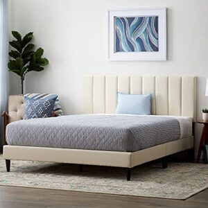 Lucid Bed Frame with Headboard – Vertical Channeled Upholstered Platform frame– King Size Bed Frame with Headboard – No Box Spring Needed - Pearl