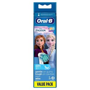 oral-b kids electric toothbrush head, with frozen 2 characters, extra soft round bristles, for ages 3+, pack of 4, white