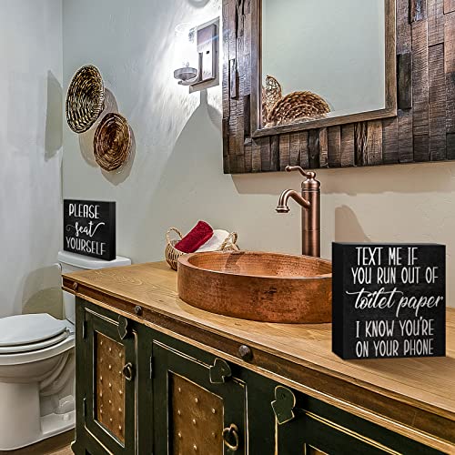 2 Pieces Funny Farmhouse Bathroom Signs Decor Classic Wooden Box Sign Rustic Toilet Paper Sign Guest Restroom Wooden Wall Art for Home Bathroom Toilet Decoration, 6 x 6 Inch(Classic Style)