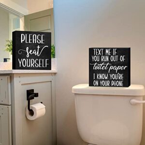 2 Pieces Funny Farmhouse Bathroom Signs Decor Classic Wooden Box Sign Rustic Toilet Paper Sign Guest Restroom Wooden Wall Art for Home Bathroom Toilet Decoration, 6 x 6 Inch(Classic Style)