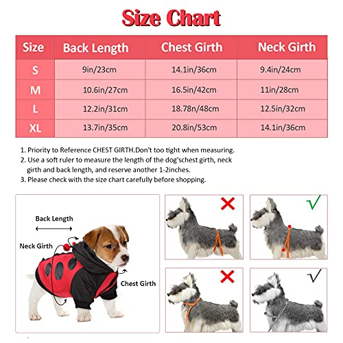 ROZKITCH Dog Halloween Costume, Ladybird Coat for Small Medium Dog Pet Cosplay Party Decoration Jacket for Cat, Cold Weather Coat Hoodie Dress-Up Funny Cool Ugly Black with Red Pattern